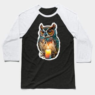 Colorful Owl Painting with a Candle Baseball T-Shirt